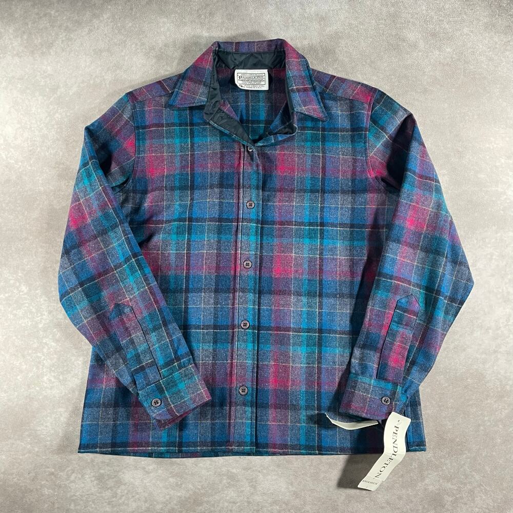 80s NWT Pendleton Knockabouts Pink Blue Purple Plaid Long Sleeve Button Down